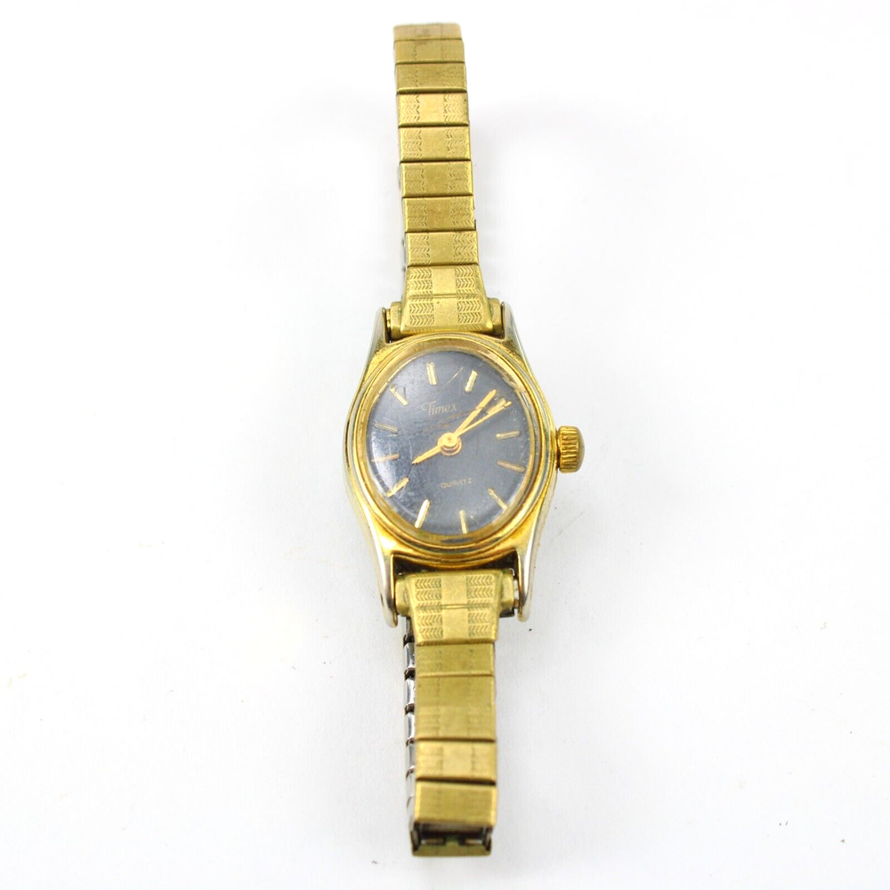 Timex N Cell Quartz Gold Tone Wrist Watch Womens Stretch Band Black Speidel USA